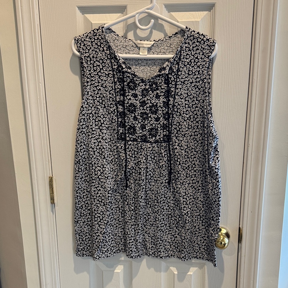 Christopher & Banks Black and White Floral Blouse